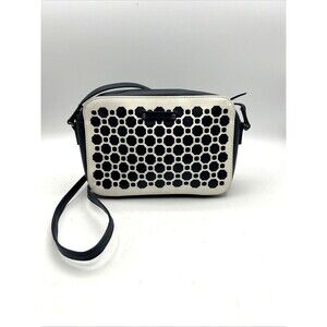 Vera Bradley Laser Cutout Crossbody Purse Bag Blue/White Geometric Faux Leather